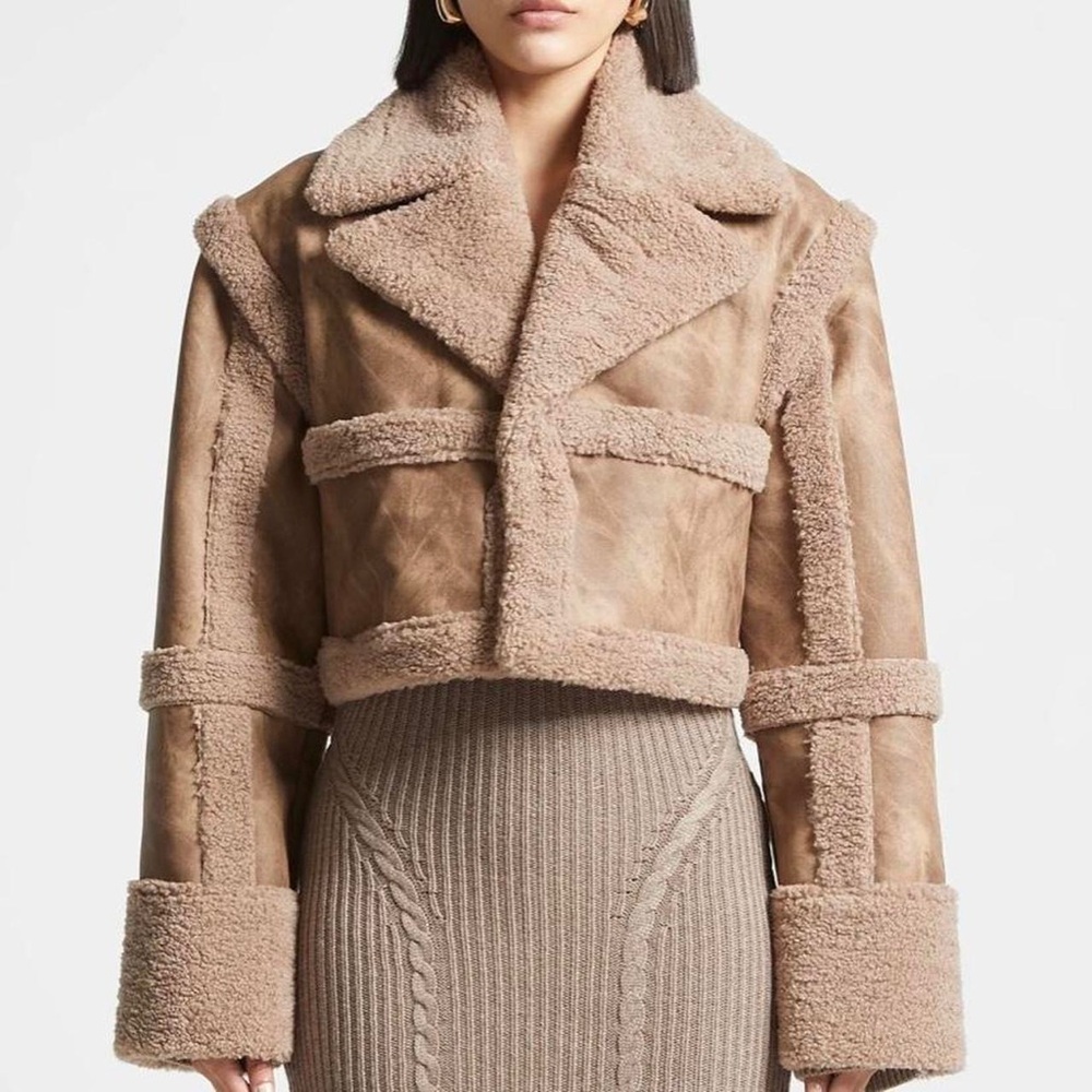 Shearling Trimmed Tan Jacket